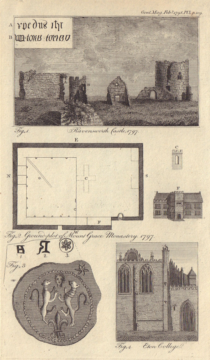 Remains of Ravensworth Castle in Yorkshire. Part of Eton College, Berkshire 1798